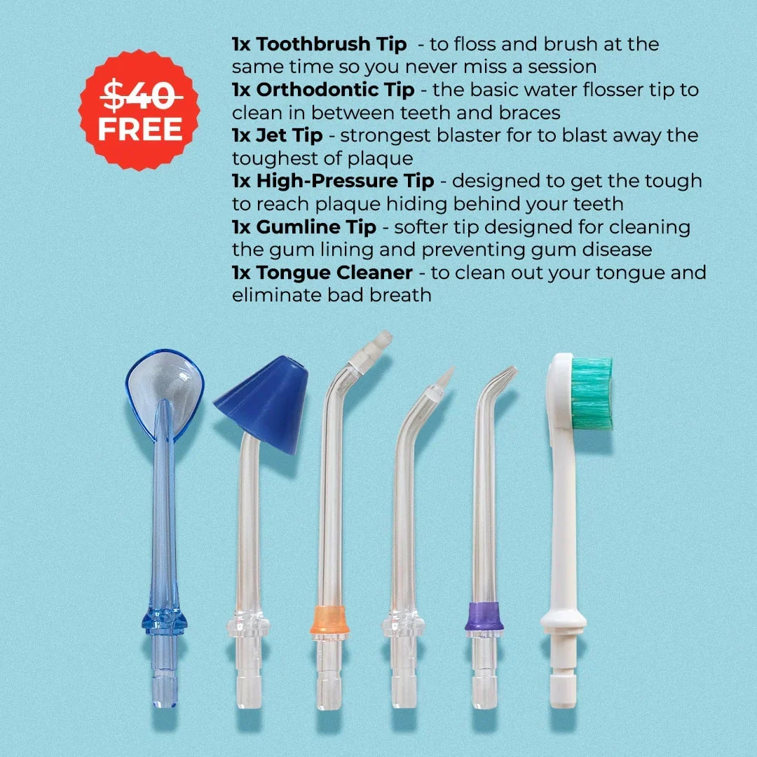 Puursmile water flosser handheld unit with removable tip for daily gum and teeth care.