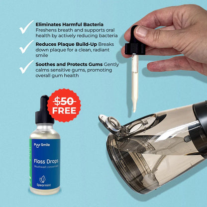 Handheld water flosser device on bathroom counter for daily dental cleaning