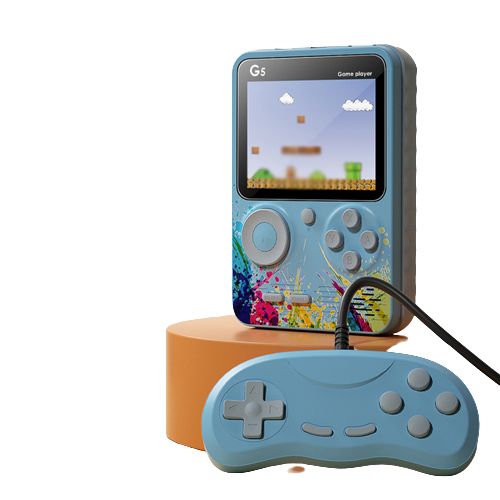 Blue G5 game box featuring 500 preinstalled classic video games for home television play.