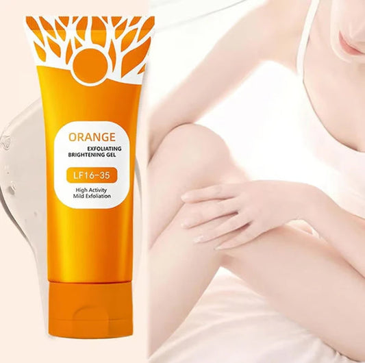 BRELZA orange exfoliating gel tube for face and body skincare
