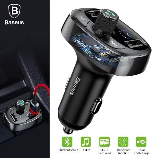 T-Typed Bluetooth MP3 car charger with digital display and control buttons for car audio streaming and charging.