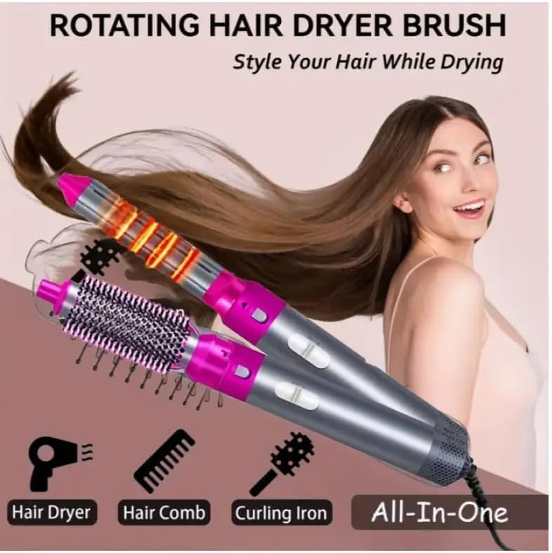 BRELZA 5-in-1 hot air brush styler with interchangeable attachments for drying and styling hair