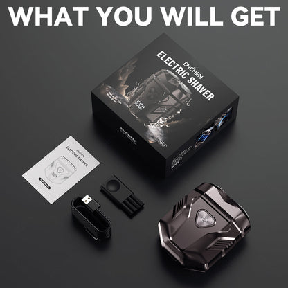 Black BRELZA rechargeable waterproof shaver with digital display screen for daily facial grooming