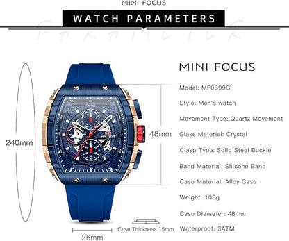 Mini Focus men's sport watch with analog dial and silicone strap for casual outdoor wear