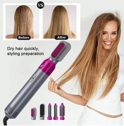 BRELZA 5-in-1 hot air brush styler with interchangeable attachments for blow drying and curling hair