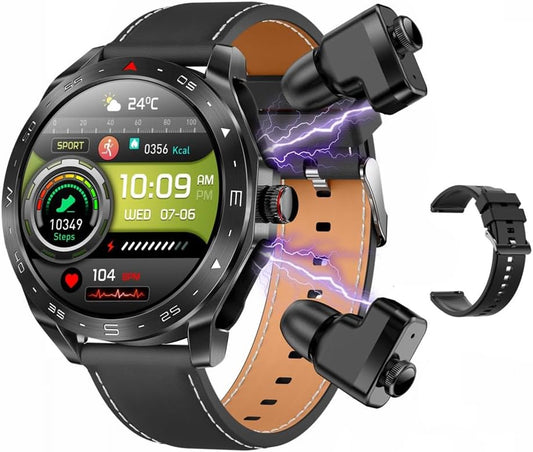 BRELZA GTS 5 smart watch and wireless earbuds set arranged with charging case for fitness tracking
