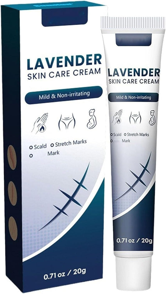BRELZA lavender skin care cream in a white jar for daily facial moisturizing and soothing dry skin