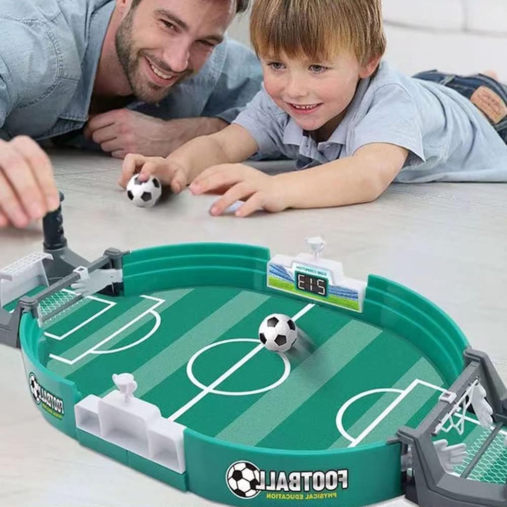 Compact mini football table game with rotating rods and player figures for indoor desk play.