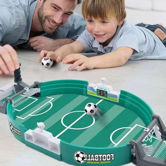 Compact mini football table game with rotating rods and player figures for indoor desk play.