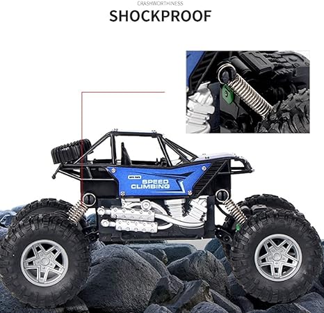 Remote control stunt car with rugged off-road tires and durable body for outdoor terrain driving.