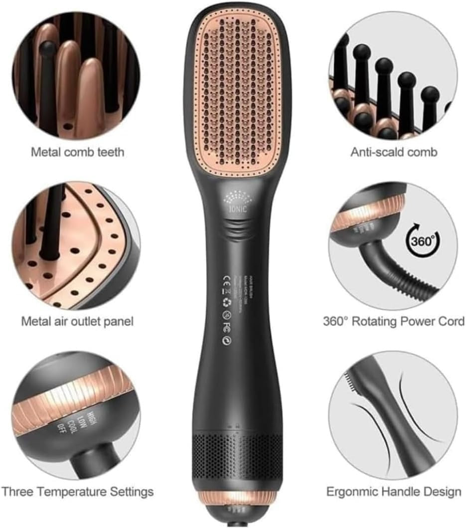 Joy two in one hot air styling comb with heat resistant bristles for drying and straightening hair