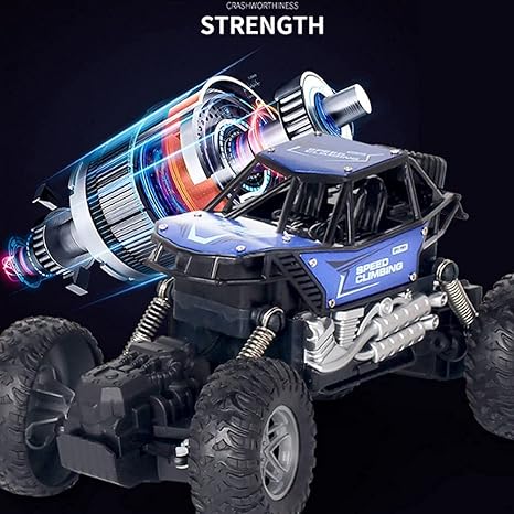 Remote control stunt car with large rubber tires and reinforced chassis for outdoor driving