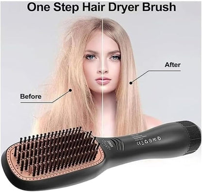 Two in one hot air styling comb with bristles for drying and straightening hair