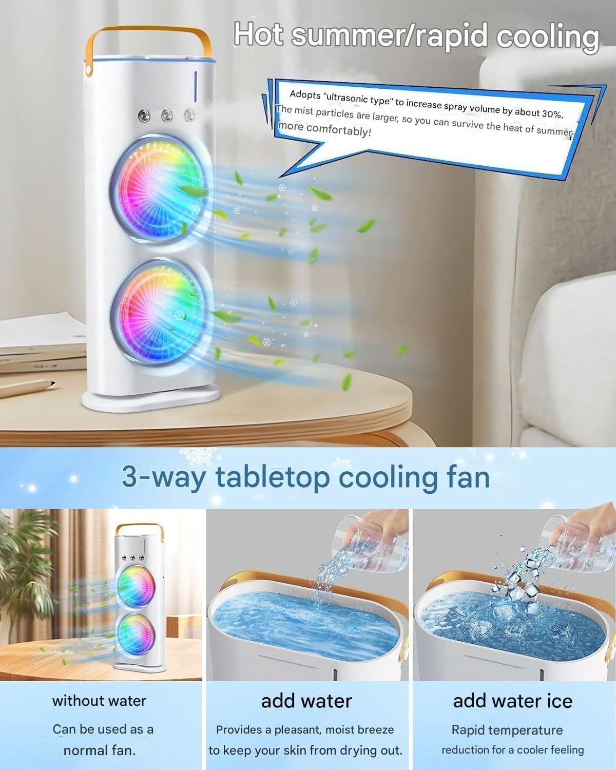 BRELZA rechargeable double ended spray fan handheld misting cooling device for personal summer use