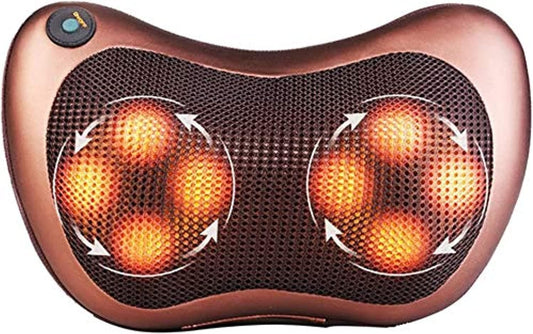 BRELZA electric neck and body massage pillow showing curved design with visible massage nodes on fabric surface