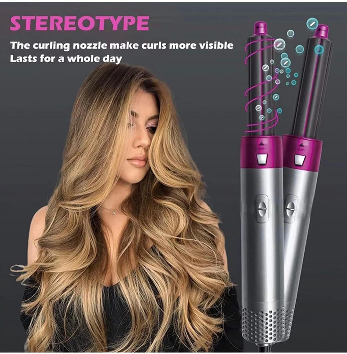 BRELZA 5-in-1 hot air brush styler with interchangeable attachments for drying and styling hair