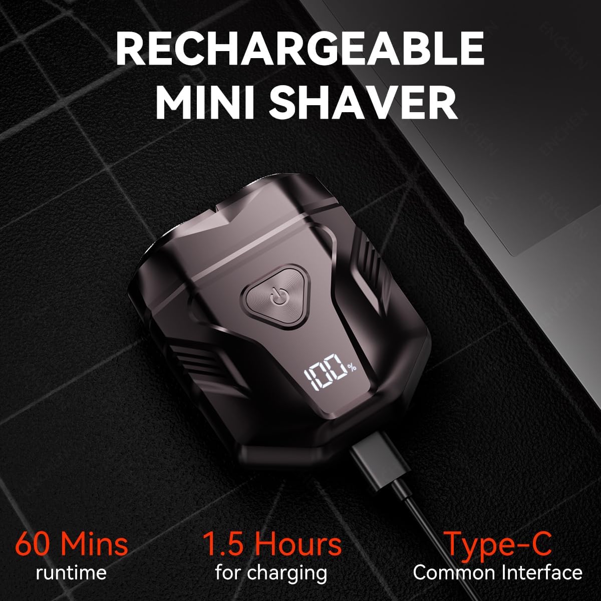 Black BRELZA rechargeable waterproof shaver with digital display for daily facial grooming
