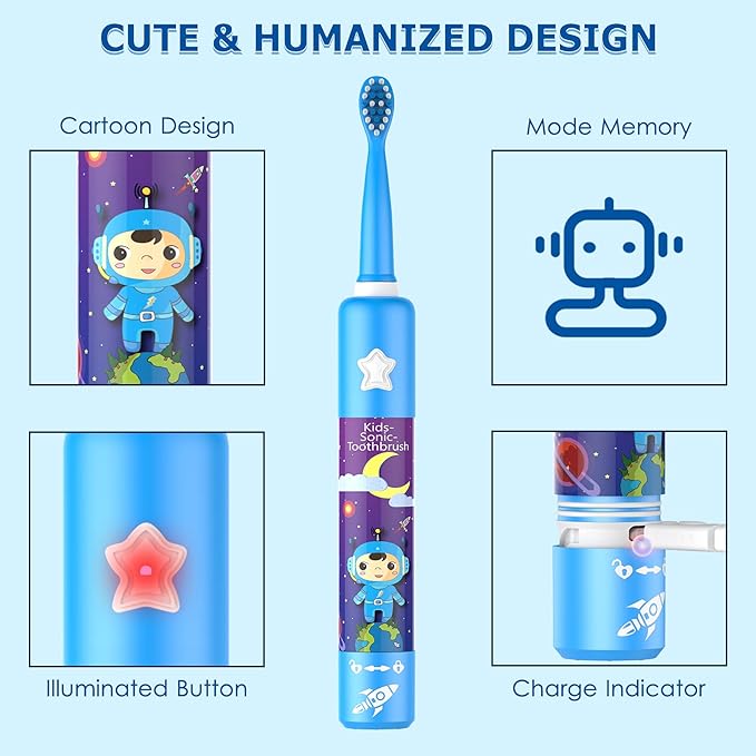 Kids toothbrush with soft bristles and an ergonomic handle for daily dental care