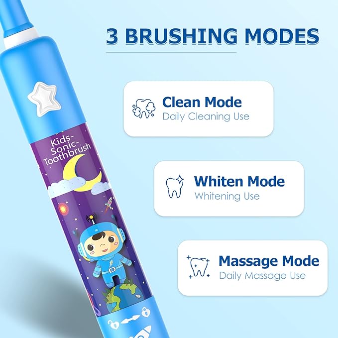 Kids toothbrush with soft bristles and ergonomic grip for daily oral hygiene routines