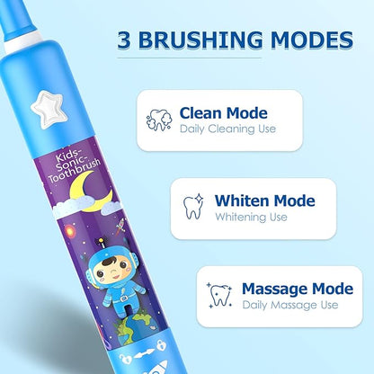 Kids toothbrush with soft bristles and ergonomic grip for daily oral hygiene routines