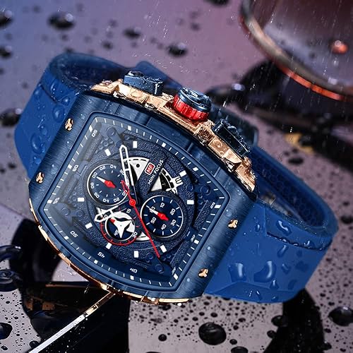 Front view of a Mini Focus men's sport watch with a round dial and silicone strap.