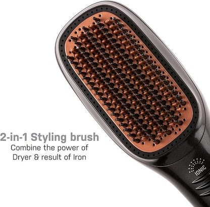 Hot air styling comb with straightening brush for drying and smoothing hair at home