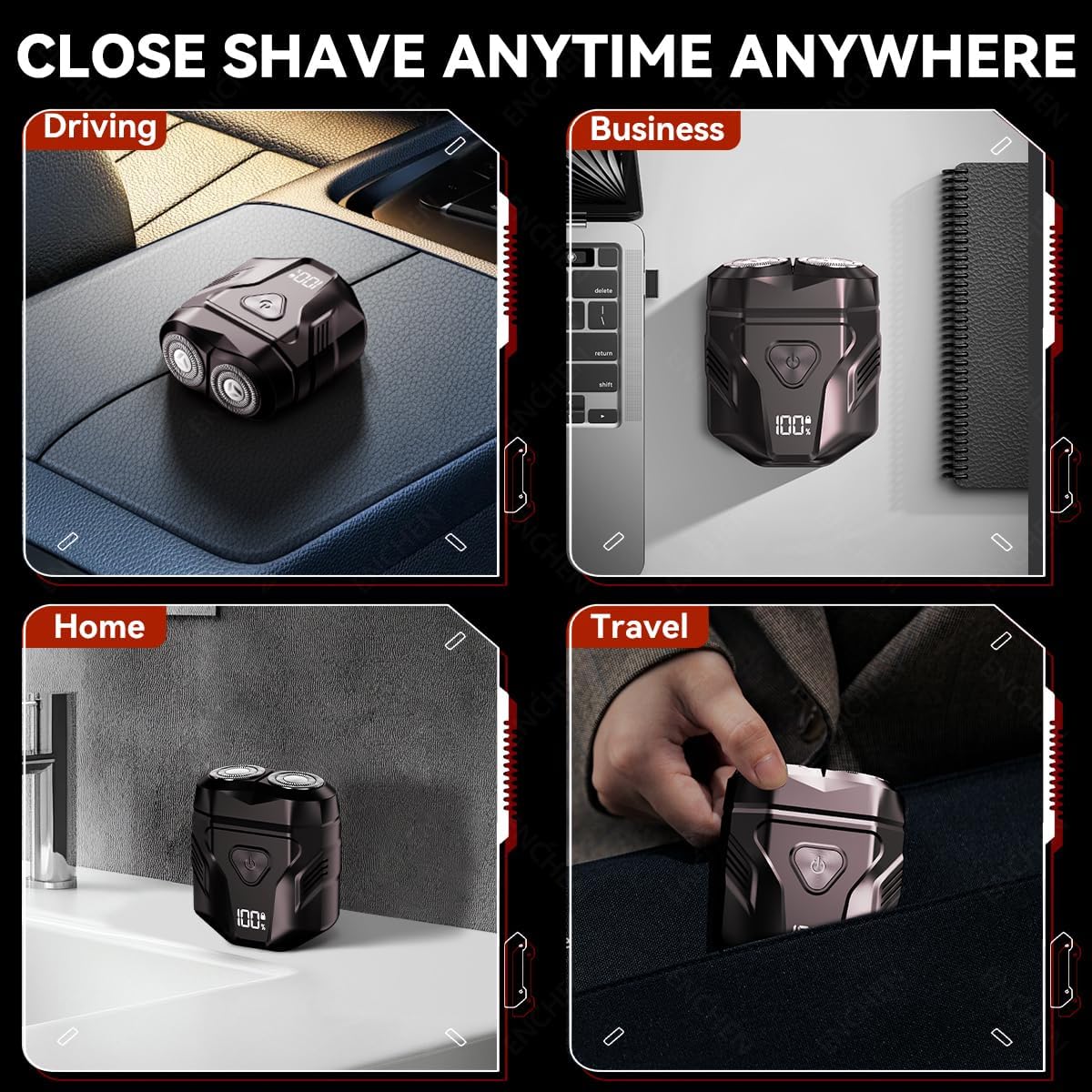 Black BRELZA rechargeable waterproof shaver with digital display for daily grooming use