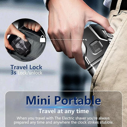 Black BRELZA rechargeable waterproof shaver showing multi-functional digital display for daily grooming
