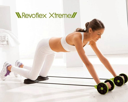 Revoflex Xtreme Abdominal Trainer with rotating handles and resistance bands for home core workouts