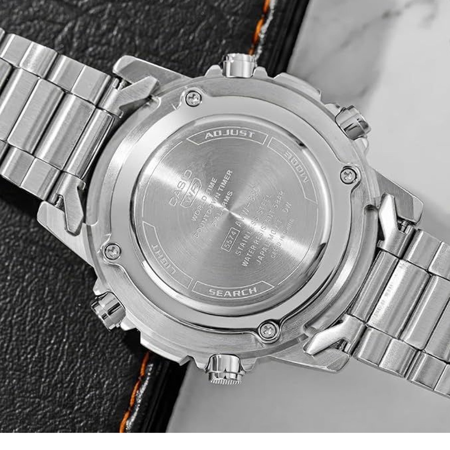 Casio AMW-880D-9AVDF men's analogue digital watch with stainless steel bracelet and multi color options