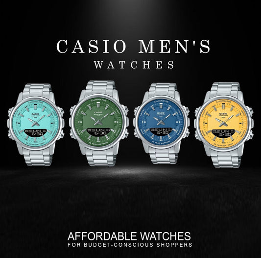 Casio AMW-880D-9AVDF men's analogue digital watch with stainless steel band and multicolor dial display