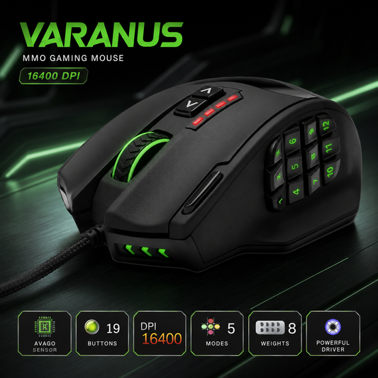RGB backlit gaming mouse with glowing accents resting on a desk for PC gaming.