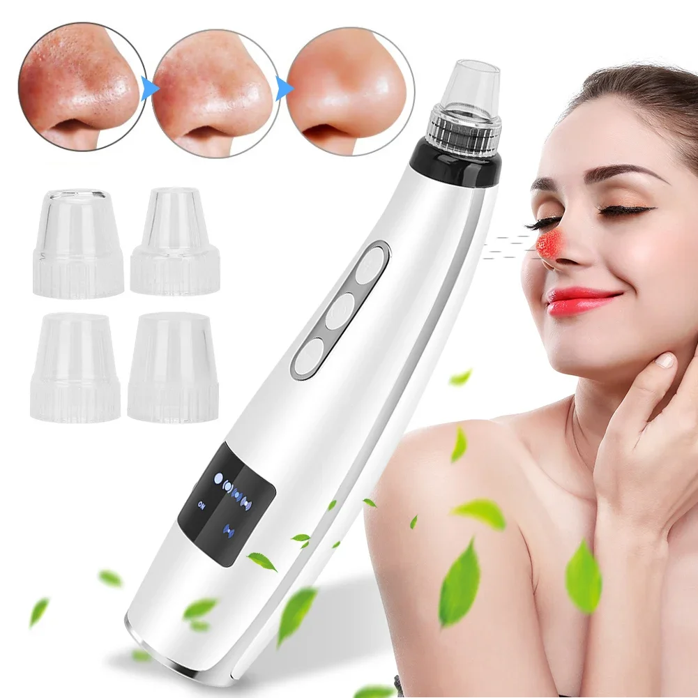 Detail view of electric blackhead suction instrument showing the facial pore vacuum tip and ergonomic handle