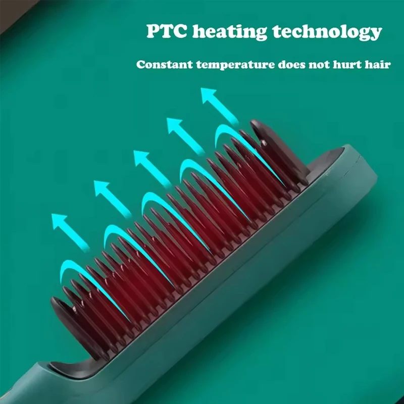 BRELZA 2-in-1 comb hair straightener showing heated bristles for detangling and straightening hair.