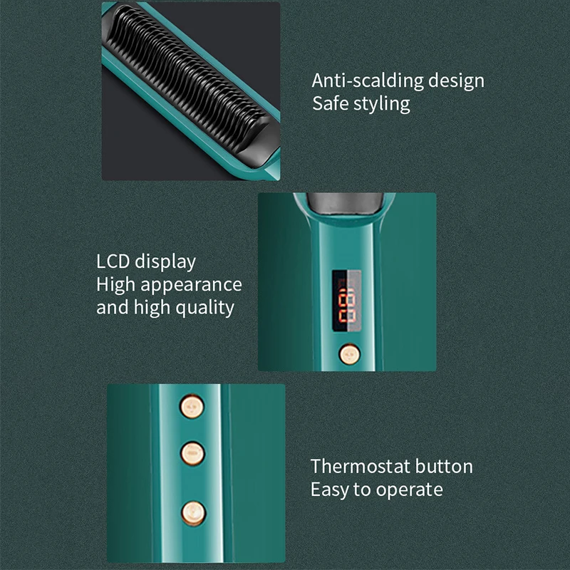 BRELZA 2-in-1 comb hair straightener detail view showing heated teeth and handle design