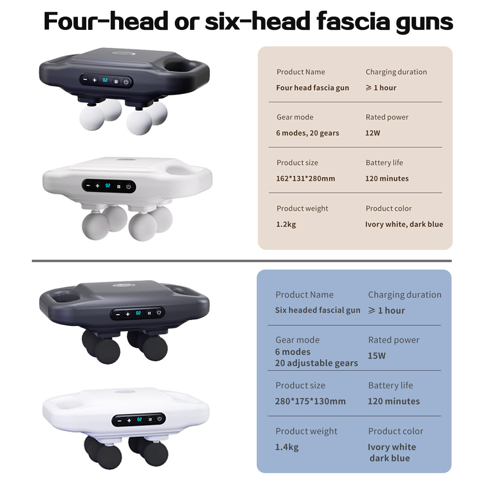 Four head handheld massager device for targeted back and shoulder muscle relaxation.