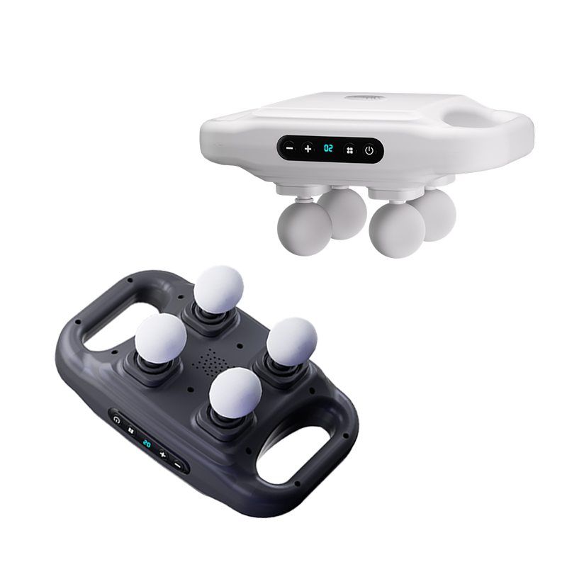 Four head handheld massager displaying ergonomic handle and massage nodes for body muscle relief
