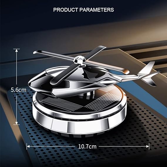 Helicopter shaped car air freshener hanging from rearview mirror to diffuse scent inside vehicles