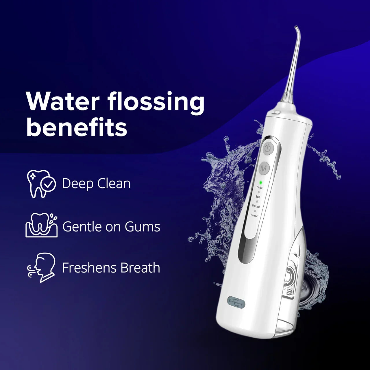 PuurSmile water flosser for daily oral cleaning with multiple nozzle attachments