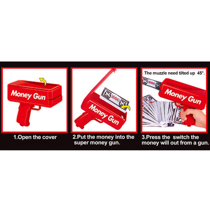 Electric toy money gun shooting paper bills for party events and celebrations