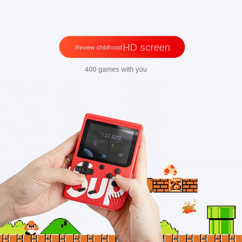 SUP Game Box Plus 400 in 1 handheld console showing retro arcade gameplay on screen