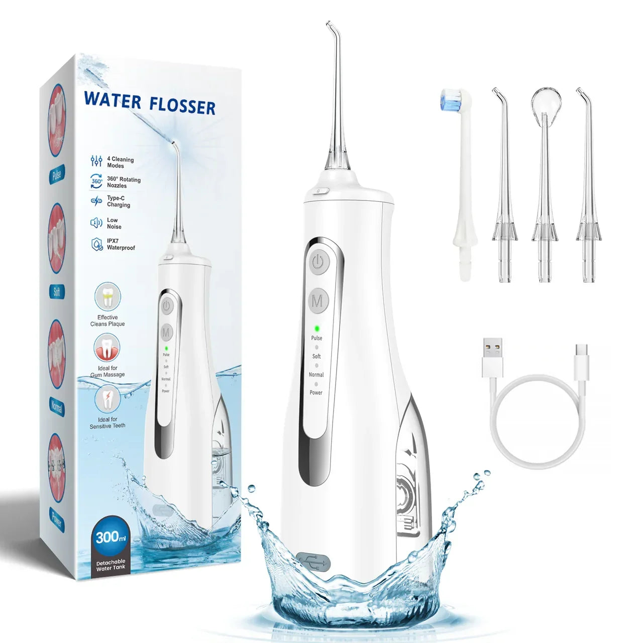 Puursmile handheld water flosser with water tank and cleaning nozzle for daily oral hygiene care.