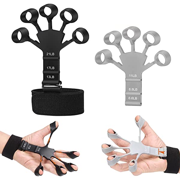 Metal hook grip strength trainer held in hand for forearm and hand muscle conditioning
