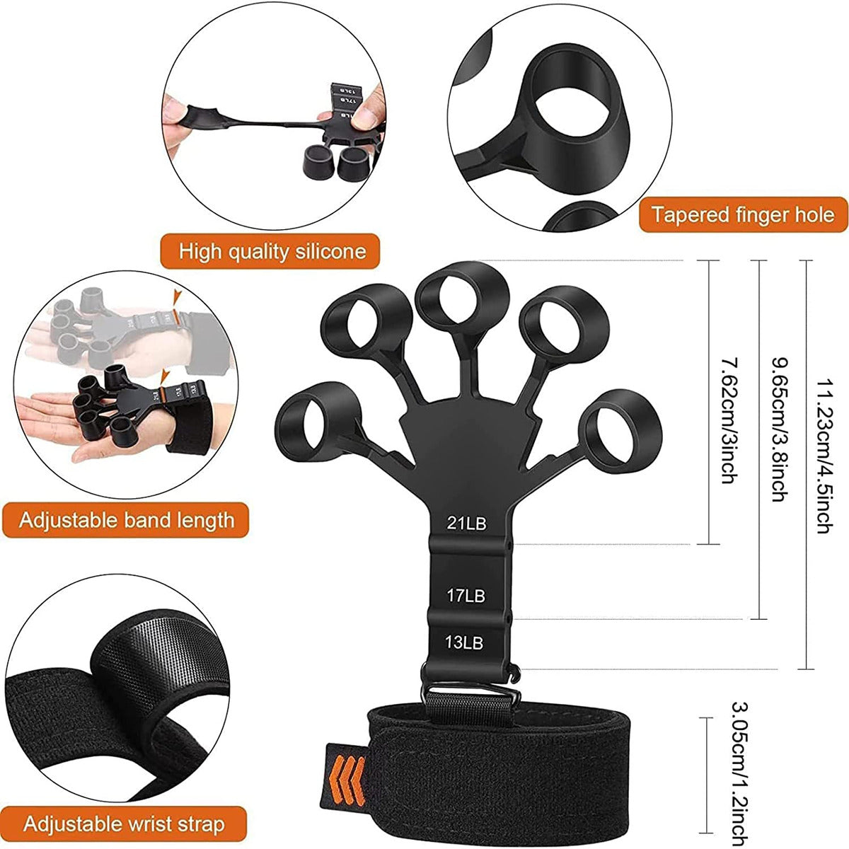 Black metal hook grip strength trainer for hand and forearm conditioning exercises.