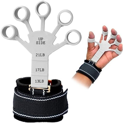Grey metal hook grip strength trainer for hand and forearm conditioning