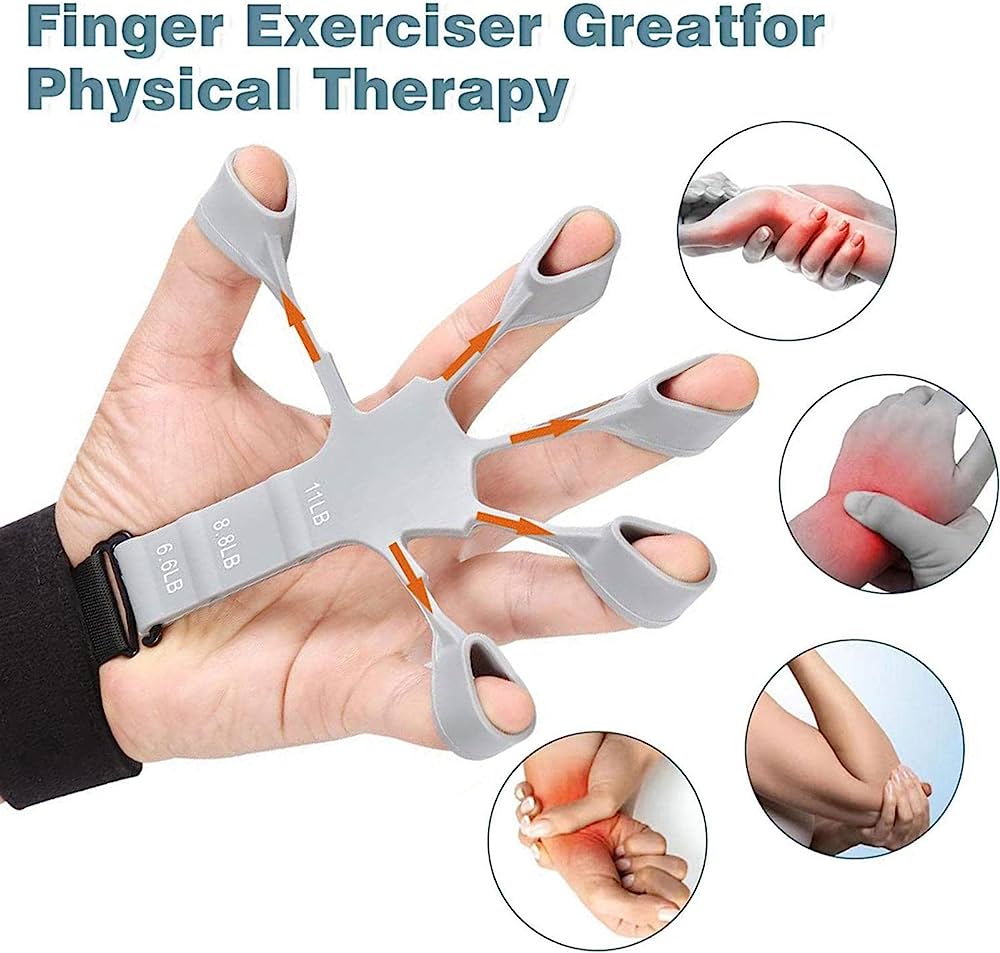 Grey metal hook grip strength trainer for hand exercises and forearm strengthening workouts