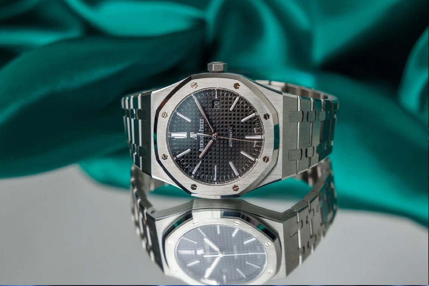 Audemars Piguet Royal Oak selfwinding watch front view showing octagonal bezel and integrated bracelet
