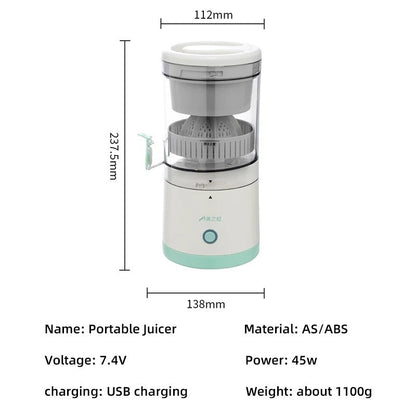 Electric automatic fruit juicer pressing fresh oranges into a stainless steel collection cup.