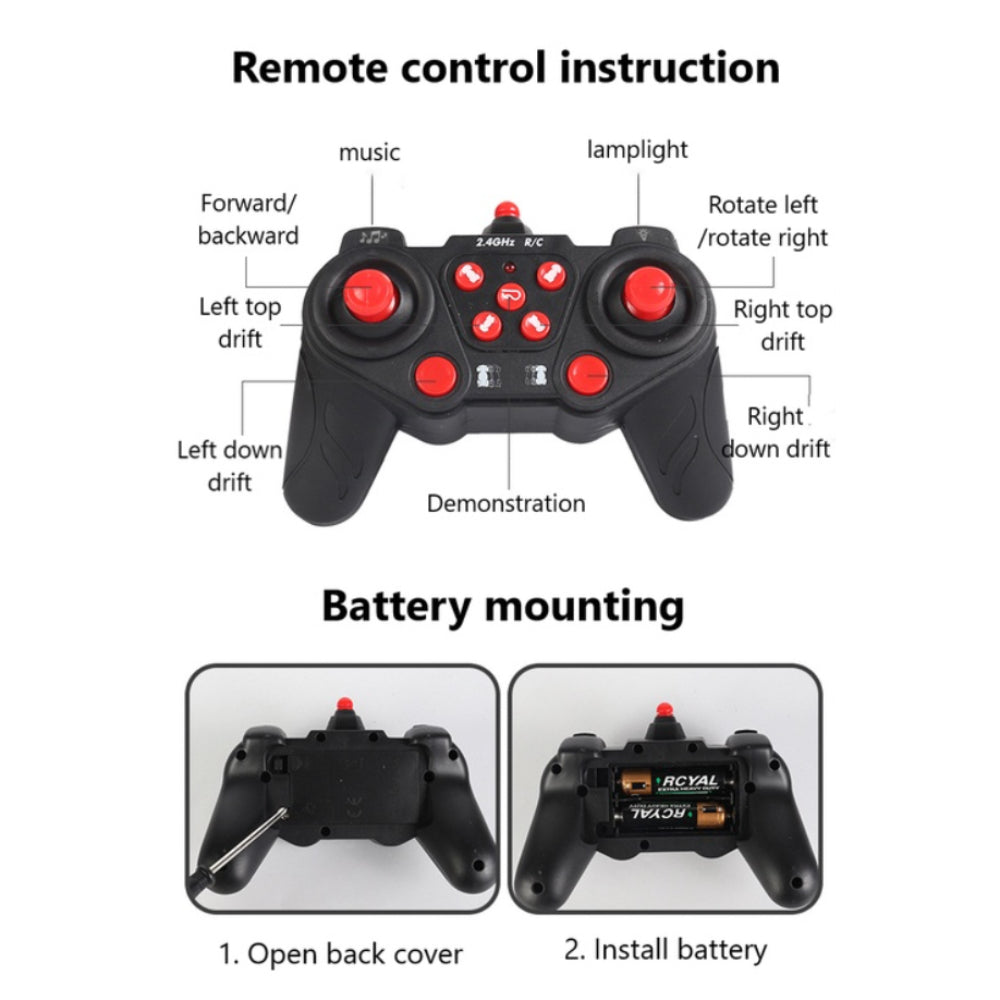 Remote control stunt car performing 360 degree rotations for indoor and outdoor play