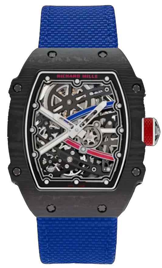 Richard Mille RM 67 ultra-thin tonneau-shaped watch with skeleton dial and rubber strap